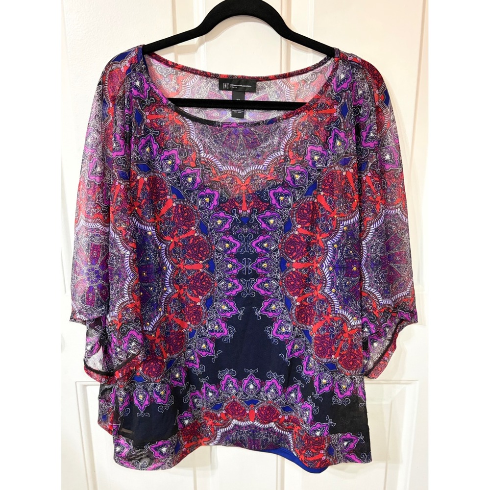 INC | Ornate Medallion Mesh Plus size Blouse 2-Piece Set 3X || Red Purple Blue|